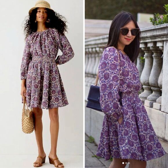 New J. Crew Palermo Smocked-Waist Mini Dress In Floral Bouquet Linen, Xs